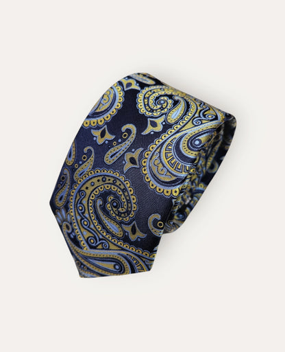 Tie & Hankie Set - Navy & Yellow Paisley KM6661BLA-6