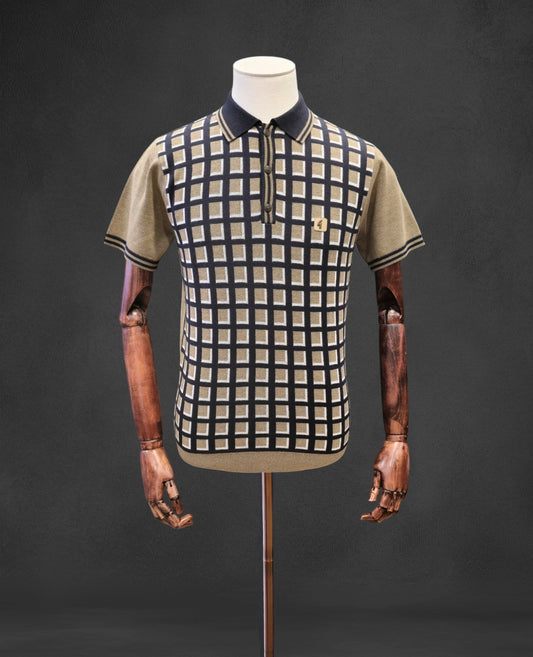 Gabicci Vintage - Short Sleeve Knitted Polo - Elwood Grid