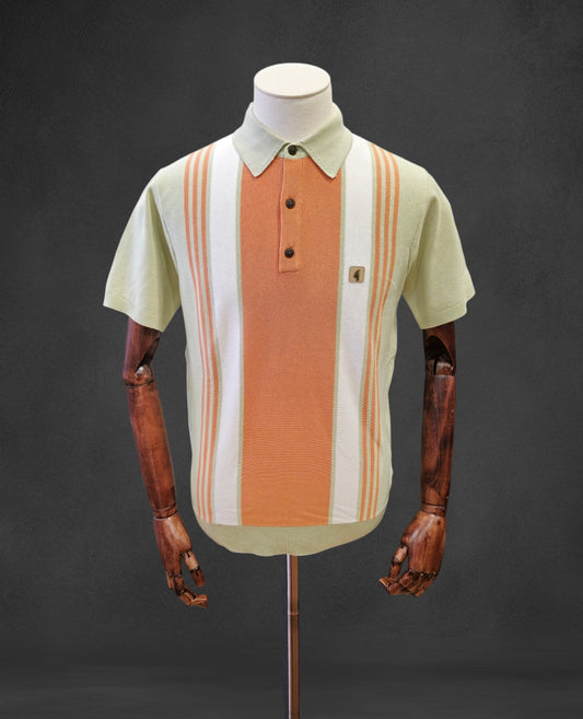 Gabicci Vintage - Short Sleeve Knitted Polo - Pistachio Stripe