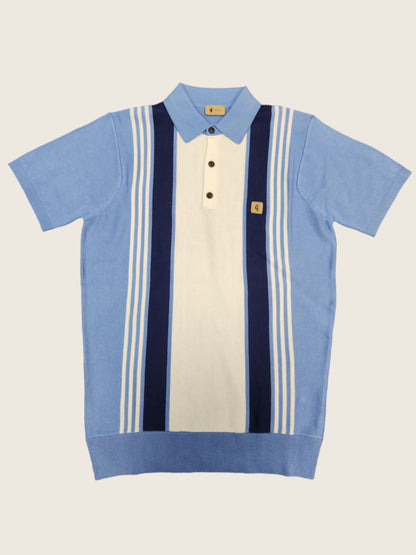 Gabicci Vintage - Short Sleeve Knitted Polo - Blue Stripe