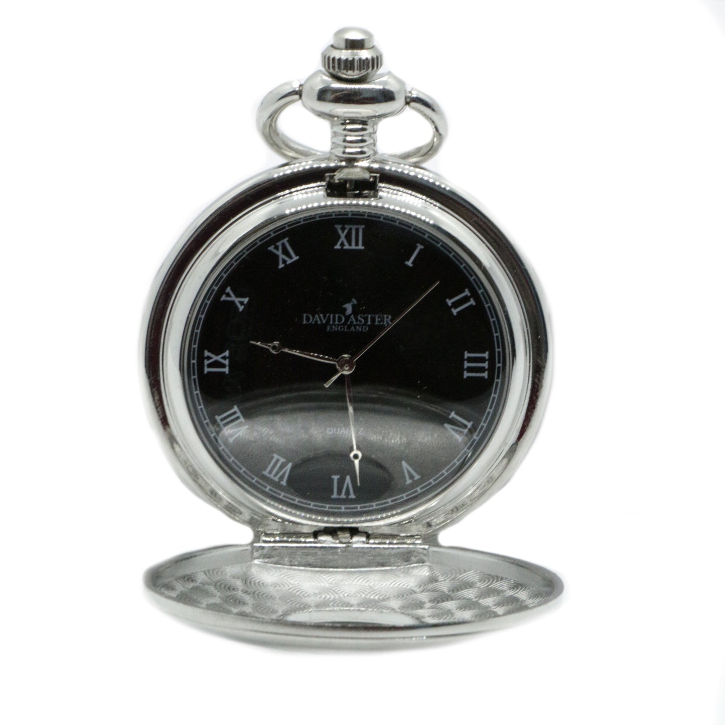 Silver & Black Quartz Half Hunter Pocket Watch