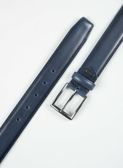 IBEX - 35mm Stitched Edge Leather Belt - Navy