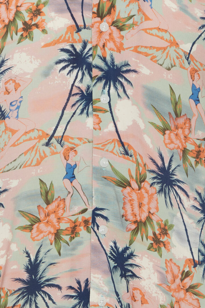 Palm Print Camp Collar Short Sleeve Shirt - Pink