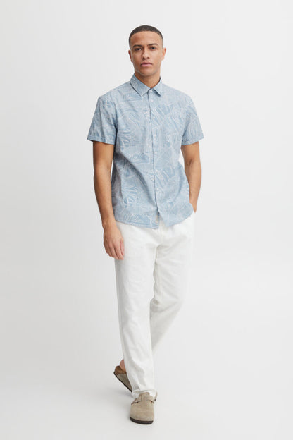 Palm Print Short Sleeve Shirt - Sky Blue