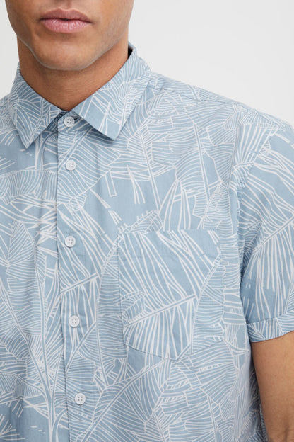 Palm Print Short Sleeve Shirt - Sky Blue