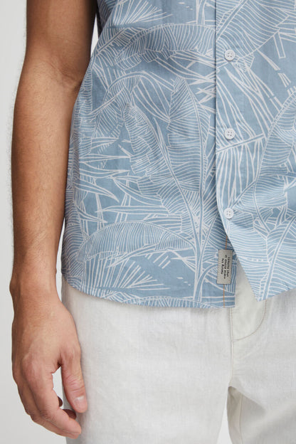 Palm Print Short Sleeve Shirt - Sky Blue