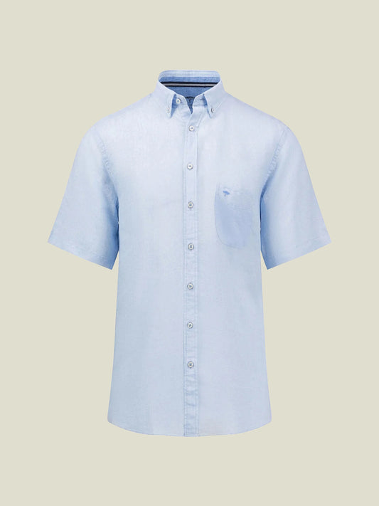 SHORT-SLEEVED SHIRT MADE FROM PREMIUM LINEN - Sky Blue