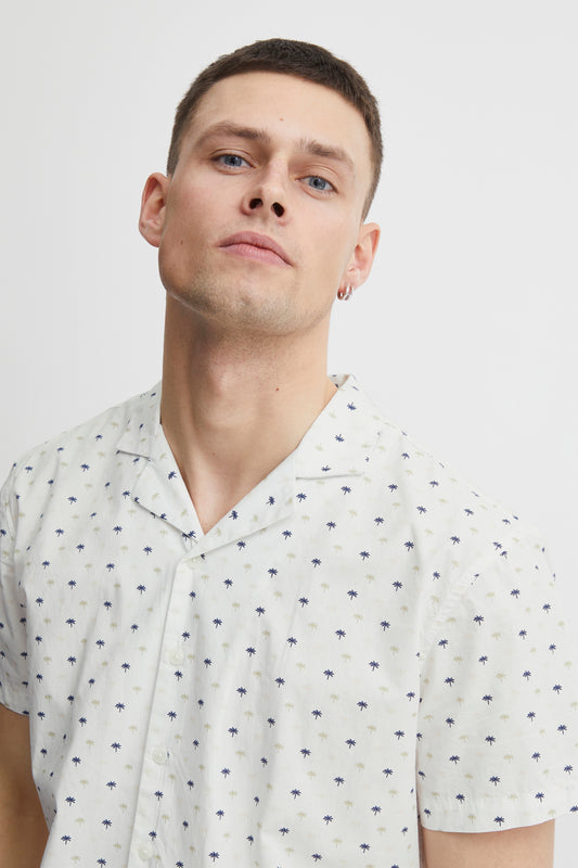 Palm Print Camp Collar Shirt - White