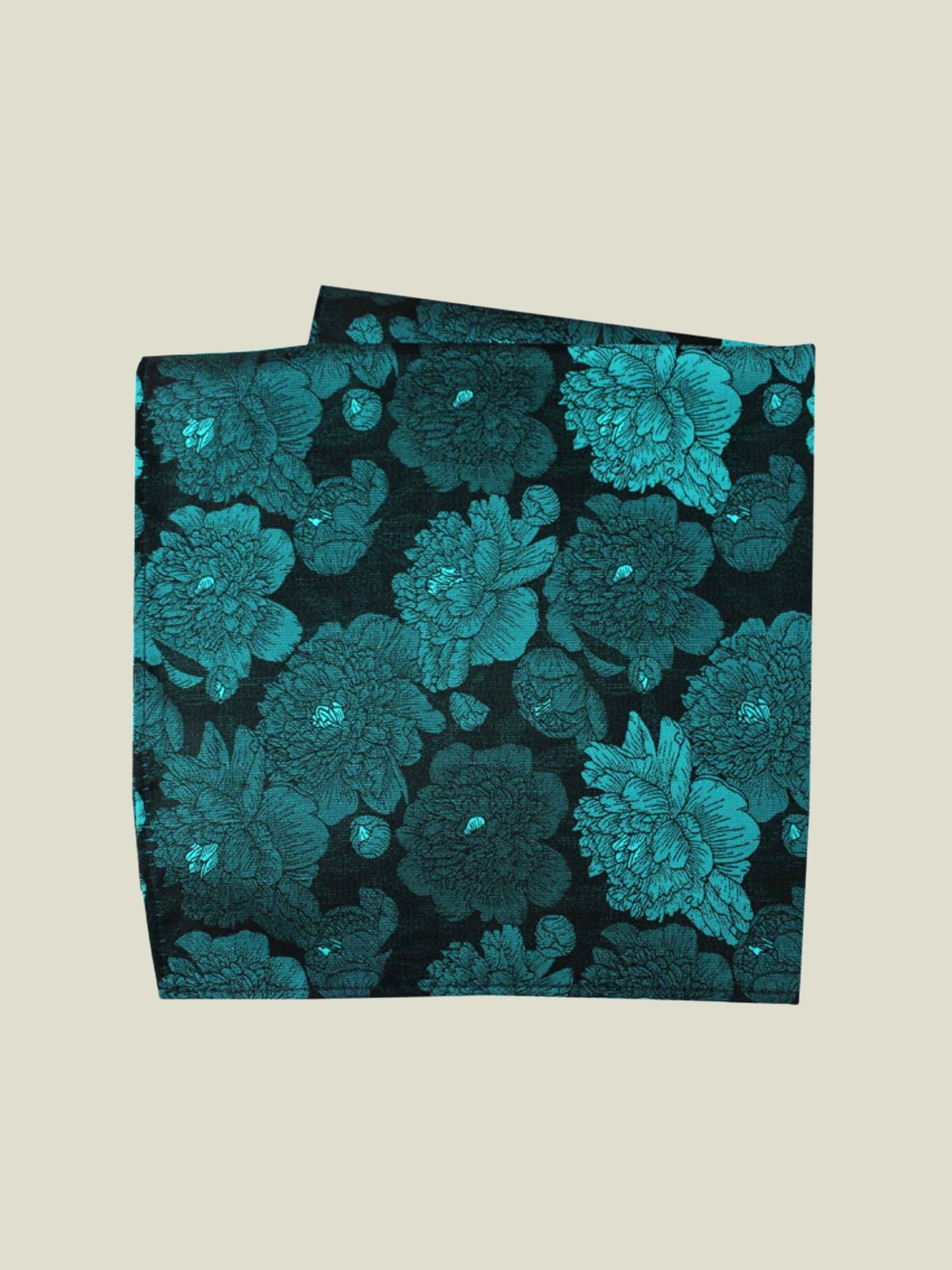 Pure Silk Woven - Cyan Tonal Floral Hankie
