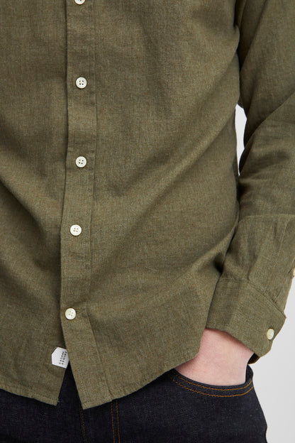 Pure-Cotton Long Sleeve Shirt - Green Melange