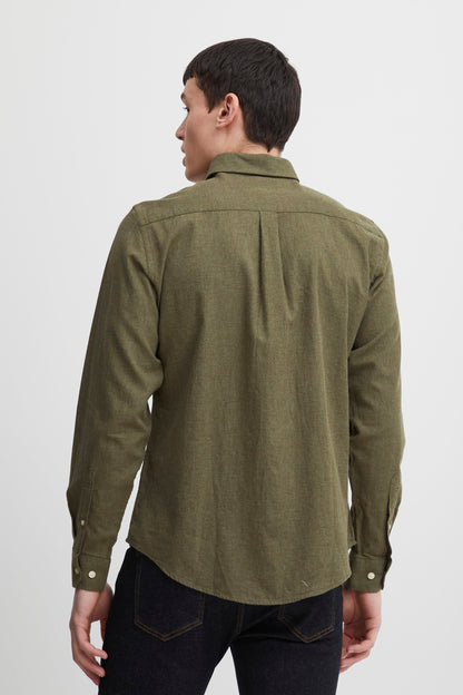 Pure-Cotton Long Sleeve Shirt - Green Melange