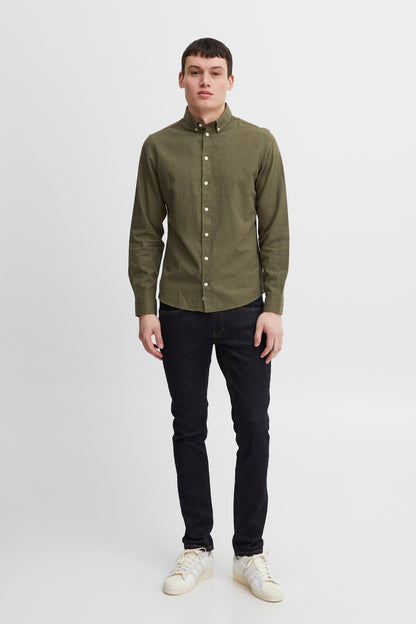 Pure-Cotton Long Sleeve Shirt - Green Melange