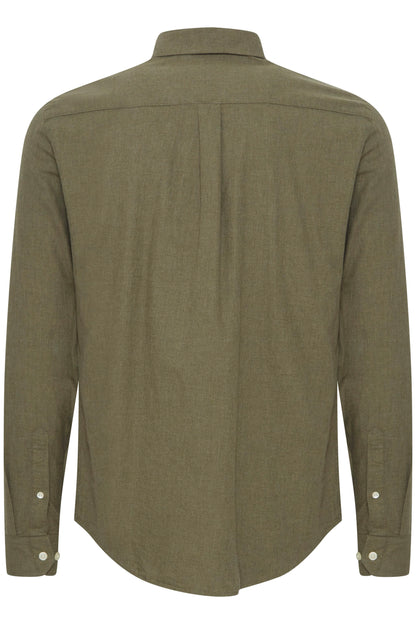 Pure-Cotton Long Sleeve Shirt - Green Melange