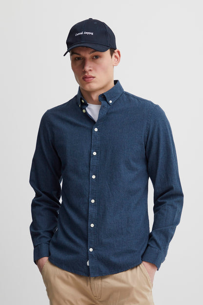 Pure-Cotton Long Sleeve Shirt - Navy Melange