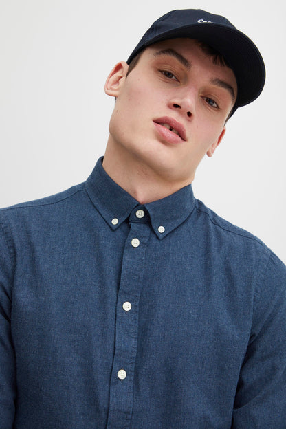 Pure-Cotton Long Sleeve Shirt - Navy Melange