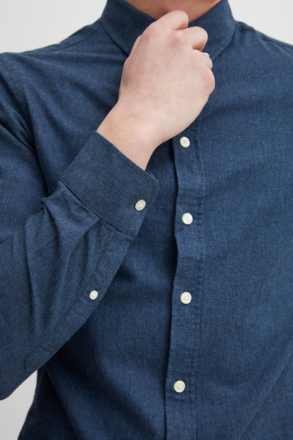 Pure-Cotton Long Sleeve Shirt - Navy Melange