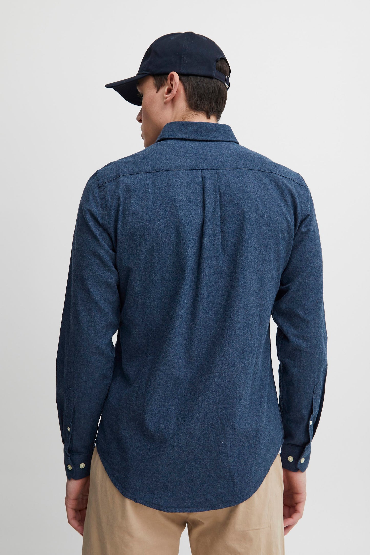 Pure-Cotton Long Sleeve Shirt - Navy Melange